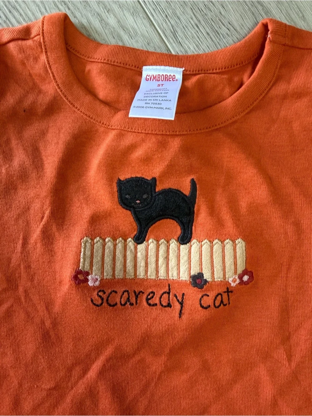 Gymboree Orange Long-Sleeve Tee with Black Cat Embroidery